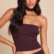 95bfea4b2898b627c2dacfb4fec0a2d80a845016_CNM3913_1_chocolate_chiffon_neck_wrap_bandeau_top