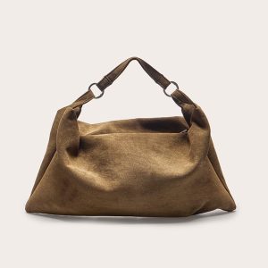 Olive Faux Suede Slouchy Shoulder Bag