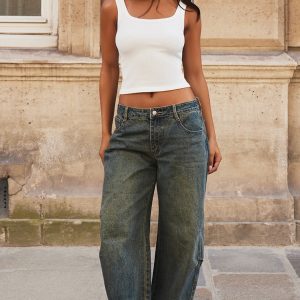 Vintage Turn Up Hem Barrel Style Jeans
