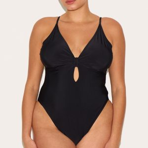 Plus Black Knot Front Cut Out Swimsuit