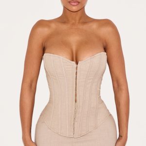 Shape Stone Lace Up Back Woven Corset