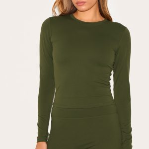 Khaki Ultimate Sculpt Long Sleeve Crop Gym Top