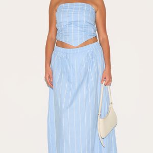 Plus Blue Cotton Poplin Maxi A-line Skirt
