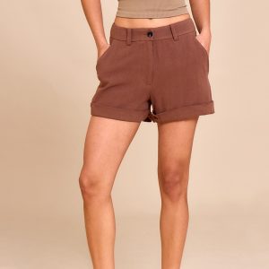 Chocolate Tailored Linen Look Shorts