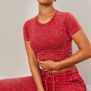 Red Washed Cotton Longline Fitted T-shirt - Red, S