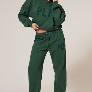 PRETTYLITTLETHING Forest Green Borg Applique Cuffed Joggers