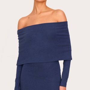 Navy Cotton Super Oversized Bardot Mini Dress