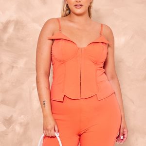 Plus Deep Orange Hook And Eye Corset Crop Top