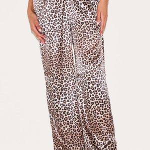 Leopard Printed Satin Wide Leg Trousers