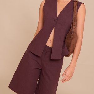 Deep Chocolate Premium Linen Tailored Jorts