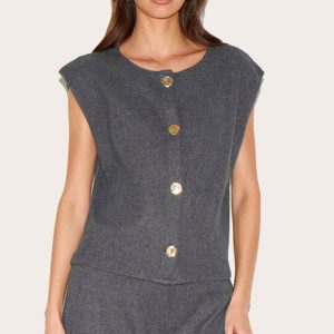 Dark Grey Brushed Rib Gold Hardware Detail Cami Top
