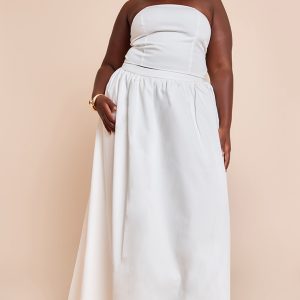 Plus White Woven Band Detail Pleated Maxi Skirt