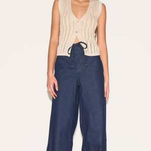 Petite Indigo Denim Relaxed Drawstring Wide Leg Jeans