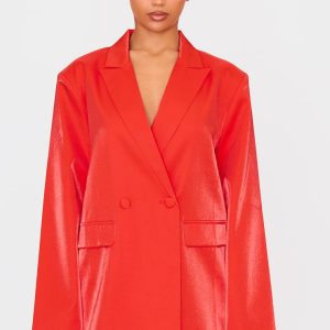 Red Satin Look Oversized Boxy Blazer