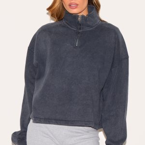 Charcoal Washed Boxy Quarter Zip Sweatshirt