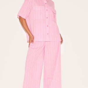 Petite Pink Pinstripe Wide Leg Trousers