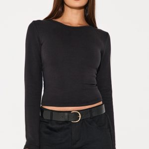 Black Interlock Long Sleeve Top