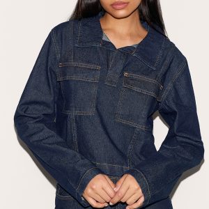 Tall Dark Indigo Long Sleeve Denim Rugby Shirt