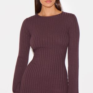 Chocolate Ribbed Knit Mini Dress