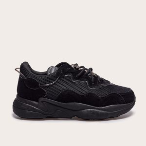 Black Mesh Contrast Lace Up Bubble Sole Trainers