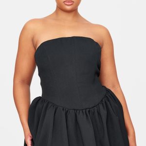Plus Premium Black Bandeau Puff Ball Dress