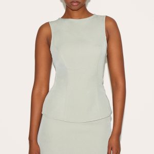 Khaki Woven Sleeveless Long Top