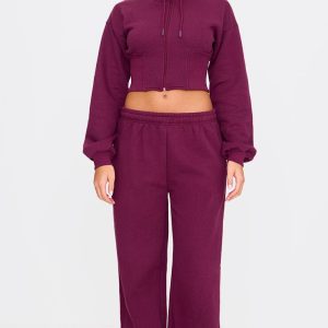 Burgundy Wide Straight Leg Joggers
