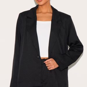 Black Oversized Woven Suit Jacket