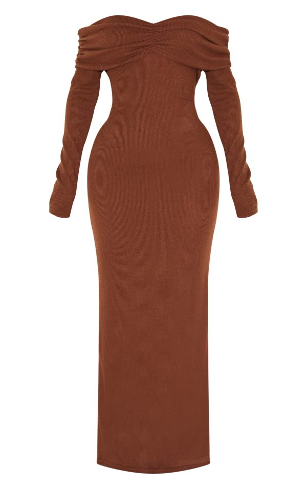 9a891153ae146e29233f2e2aba30839ddd48fed9_CNM2939_5_shape_chocolate_brushed_rib_ruched_fold_over_bardot_maxi_dress