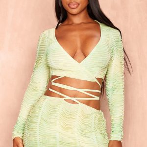 Shape Green Shredded Seamless Tie Crop Top