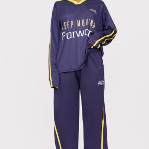 Navy Contrast Print Stripe Straight Leg Joggers
