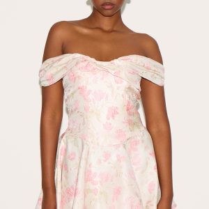 Pink Bardot Jacquard Shift Dress