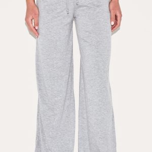 Grey Drawstring Jersey Wide Leg Trousers