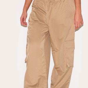 Plus Stone Drawstring Cargo Pocket Detail Straight Leg Trousers