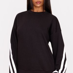 Black Contrast Striped Oversized Sweatshirt