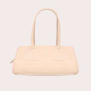 Cream Faux Suede Bowler Bag