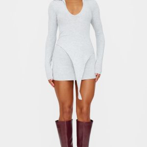 Grey Marl Jersey Collared Bodycon Dress