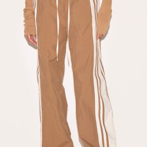Mocha Shell Contrast Side Stripe Track Pants