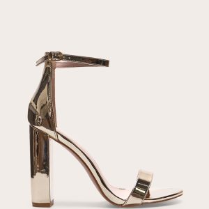 Gold Wide Fit Block Heeled Sandals