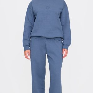 PRETTYLITTLETHING Washed Blue Premium Embossed Wide Leg Joggers