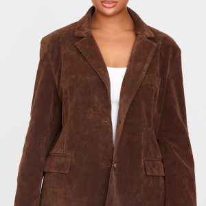 Plus Chocolate Faux Suede Longline Jacket