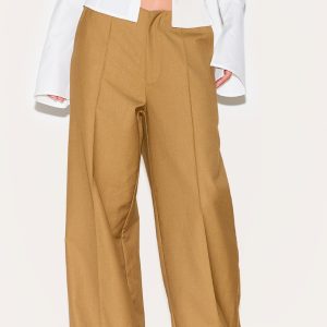 Olive Woven Low Rise Seam Detail Straight Leg Trousers