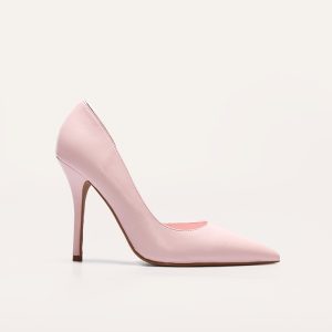 Baby Pink Pu Point Toe Curved Cut Out High Heel Courts - Nude, 4