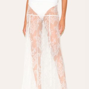 White Knicker Insert Floral Lace Sheer Maxi Skirt