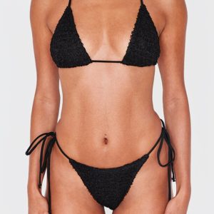 Black Tie Side Textured Bikini Bottoms