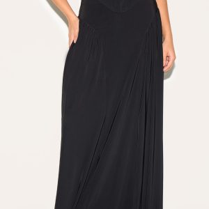 Petite Black Slinky Drop Waist Ruched Panel Maxi Skirt