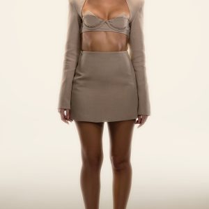 PLT Label Oatmeal Tailored A-line Mini Skirt