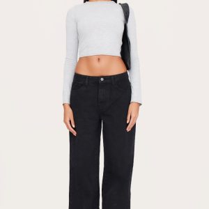 Washed Black Low Rise Wide Leg Jean