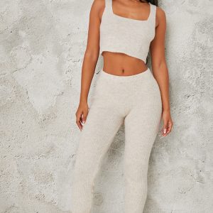 Petite Oatmeal Rib Knit Leggings
