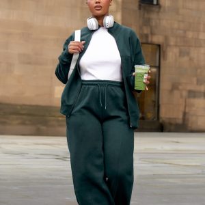 Plus Forest Green Mid Rise Seam Detail Straight Leg Joggers
